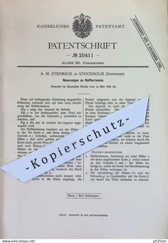 original Patent - A. M. Stenbäck , Stockholm , Schweden | 1882 | Halfterriemen | Halfter - Riemen | Pferdegeschirr Pferd