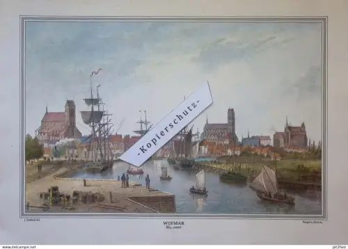 Wismar - um 1850 , Stich , J. Gottheil , Stahlstich / Druck , Poppel und Kurz !! 385x270 mm