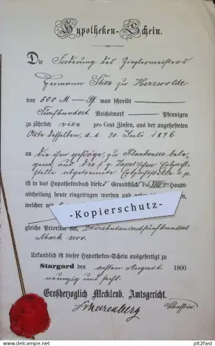 Stargard in Mecklenburg Strelitz , 1800 , Hermann Stier in Herzwolde b. Wokuhl Dabelow , Blankensee , Hypotheken-Schein