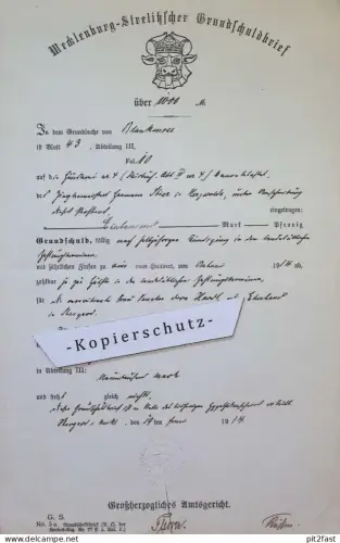 Blankensee in Mecklenburg Strelitz , 1914 , Herzwolde , Hypotheken-Brief , Hypotheken-Schein , Hypothek !!