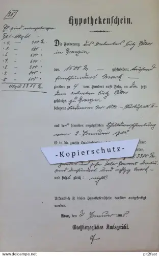 Granzin / Mirow in Mecklenburg Strelitz , 1905 , Hypothekenschein , Hypothek !!
