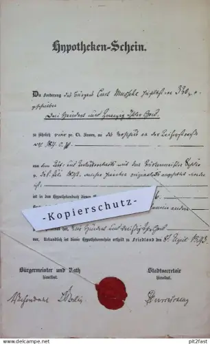 Curt Mussehl in Friedland i. Mecklenburg , 1843 , Hypothekenbrief , Hypothek !!