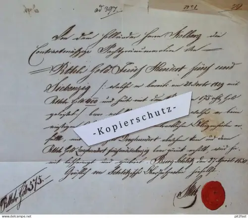 Burg Schlitz i. Mecklenburg , 1830 , altes Dokument mit Siegel , Hypothek !!