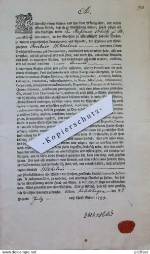 Ketelshagen b. Putbus a. Rügen , 1799 , altes Dokument , Stralsund , Mecklenburg !!
