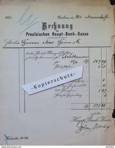 Preußische Haupt-Bank-Kasse in Berlin , 1874 , Max Geim , Sparkasse !!