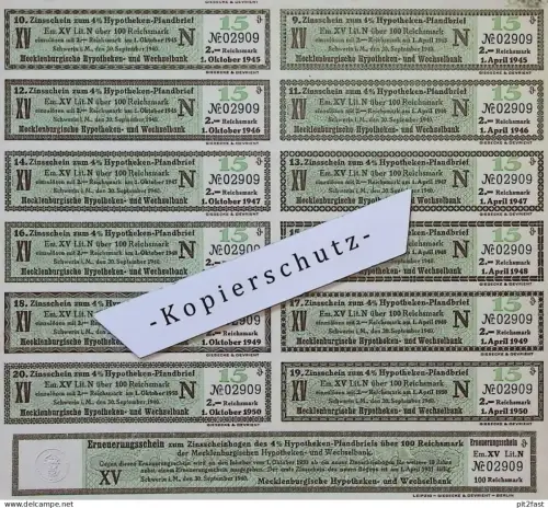 Hypotheken-Pfandbrief Schwerin , 1940 , Zinsscheine , Mecklenburg !!!