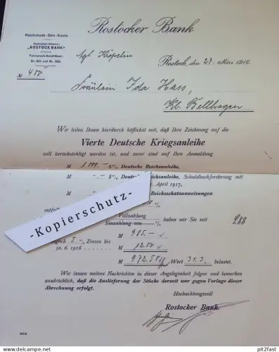 Kriegsanleihe - Rostock  , 1916 , Ida Hass in Klein Bollhagen b. Doberan , Mecklenburg , Anleihe !!
