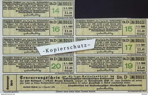 Gold Pfandbrief - Erneuerungsschein Rostock , 1938, Aktie , Hypothek Mecklenburg !!