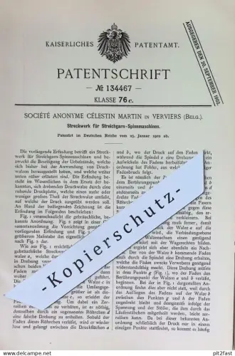 original Patent - Société Anonyme Célestin Martin , Verviers Belgien | 1902 | Streckwerk für Streichgarn - Spinnmaschine