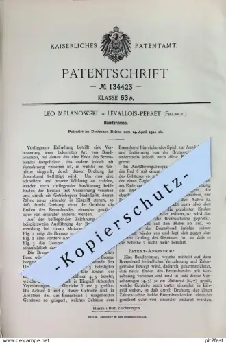 original Patent -  Leo Melanowski , Levallois Perret , Frankreich | 1901 | Bandbremse | Bremse , Bremsen !!