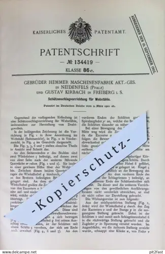 original Patent - Gebr. Hemmer Maschinenfabrik AG , Neidenfels Pfalz | Gustav Kirbach , Freiberg i. S. | 1901 | Webstuhl