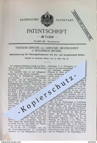 original Patent - Theodor Derichs , Gebr. Hegenscheidt , Brüssel / Molenbeck , Belgien | 1893 | Hahnsteuerung | Kennedy
