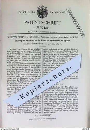original Patent - Webster Gillett , Flushing , Queens New York , USA | 1883 | Schaltung für Mikrophon | Mikrofon , Strom