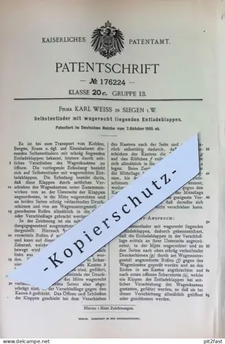 original Patent - Firma Karl Weiss , Siegen | 1905 | Selbstentlader mit waagerechten Entladeklappen | Wagon , Güterzug