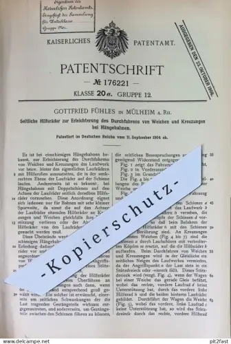 original Patent - Gottfried Fühles , Mülheim a. Rh. | 1904 | Hilfsräder f. Hängebahnen | Eisenbahn Bahn Weichen Schienen