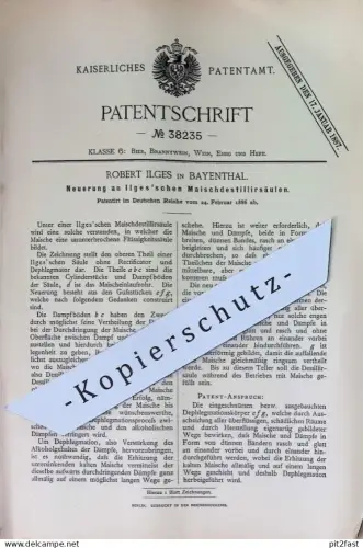original Patent - Robert Ilges , Bayenthal | 1886 | Ilges'sche Maischdestilliersäule | Bier , Maische | Destillation !!