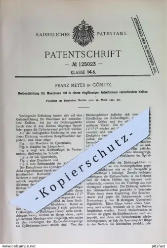 original Patent - Franz Meyer , Görlitz | 1901 | Kolbendichtung | Kolben - Dichtung | Motor , Motoren , Pumpen