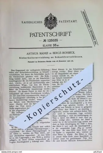 original Patent - Arthur Manke , Berge Borbeck | 1900 | Sicherheit / Schutz an Schachtverschluss | Schacht , Schachttür