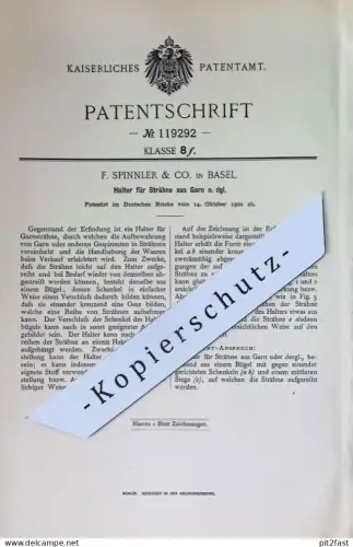 original Patent - F. Spinnler & Co. , Basel , Schweiz | 1900 | Halter für Strähne aus Garn , Wolle , Fasern | Wirkwaren