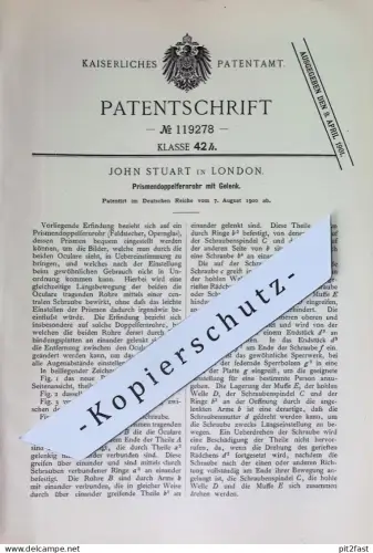 original Patent - John Stuart , London , England | 1900 |  Prismendoppelfernrohr mit Gelenk | Feldstecher , Fernrohr !!