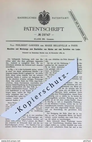 original Patent - Frau Philibert Garnier geb. Marie Belleville , Paris , Frankreich | 1883 | Leder , Gerber , Gerberei !