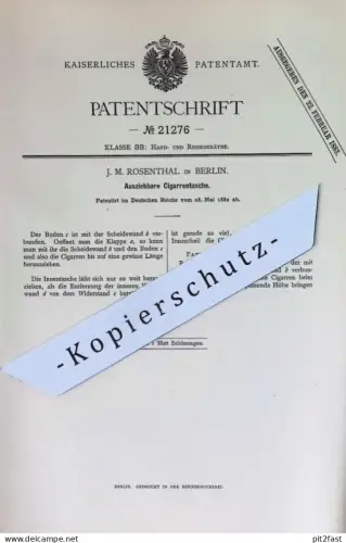 original Patent - J. M. Rosenthal , Berlin | 1882 | Ausziehbare Zigarrentasche | Zigarren - Tasche | Zigaretten