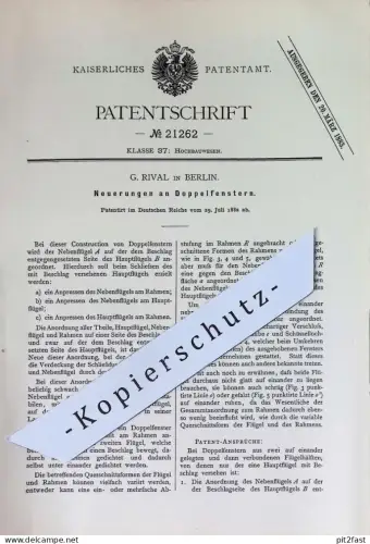 original Patent - G. Rival , Berlin | 1882 | Doppelfenster | Fenster , Fensterflügel | Fensterbau , Fensterrahmen