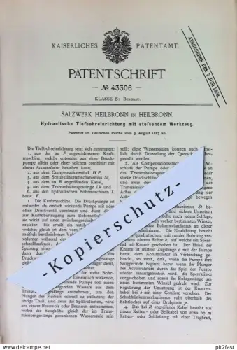 original Patent - Salzwerk Heilbronn | 1887 | Hydraulischer Tiefbohrer | Hydraulik , Bohrer , Bohrmaschine , Bergbau