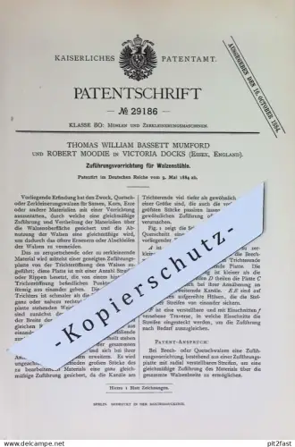 original Patent - Thomas William Bassett Mumford , Robert Moodie , Victoria Docks , Essex England | Walzenstuhl | Mühlen