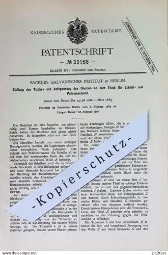 original Patent - Sackur's Galvanisches Institut , Berlin | 1884 | Tisch für Schleifmaschine , Poliermaschine | Werkbank
