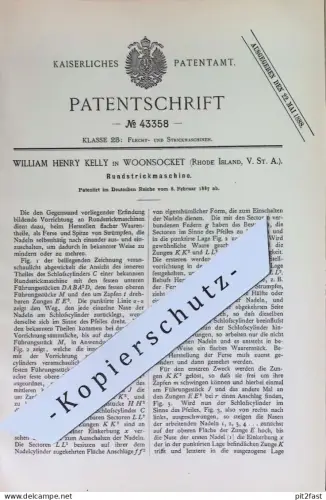 original Patent - William Henry Kelly , Woonsocket , Rhode Island , USA | 1887 | Rundstrickmaschine | Strickmaschine !!
