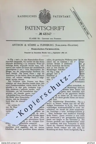 original Patent - Anthon & Söhne , Flensburg , Schleswig Holstein | 1887 | Riemscheiben - Formmaschine | Form , Gießerei