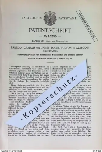 original Patent - Duncan Graham , James Young Fulton , Glasgow , Schottland | 1887 | Verschluss für Handtasche , Taschen