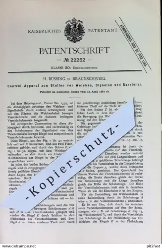 original Patent - H. Büssing , Braunschweig | Stellen von Weichen , Signale u. Barrièren | Stellwerk , Eisenbahn , Bahn