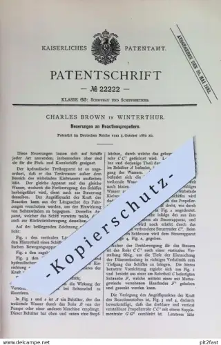 original Patent - Charles Brown , Winterthur , Schweiz | 1882 | Reaktionspropeller | Propeller , Schiff , Schiffe !!