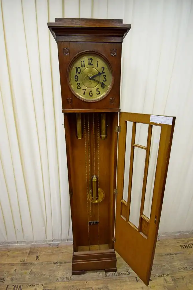 Standuhr Freischwinger Jugendstil um 1890 Nussbaum  6