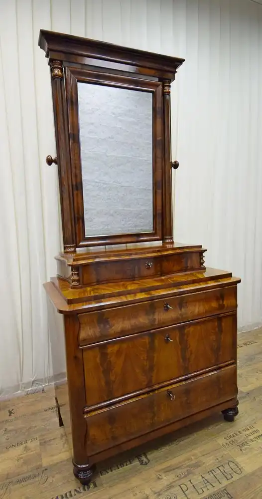 Kommode mit Spiegelaufsatz Biedermeier um 1840 Mahagoni  0