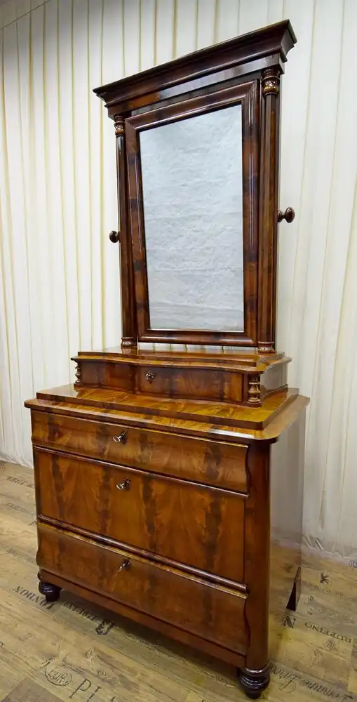 Kommode mit Spiegelaufsatz Biedermeier um 1840 Mahagoni  1