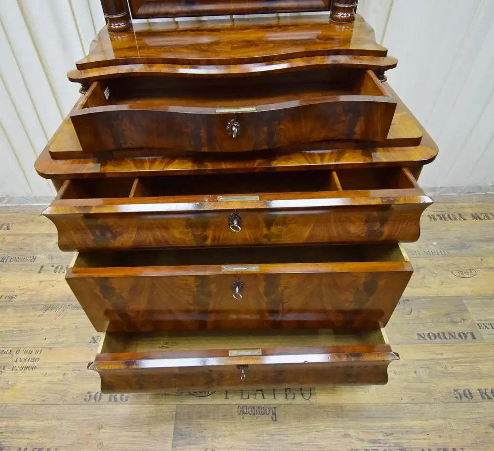 Kommode mit Spiegelaufsatz Biedermeier um 1840 Mahagoni  2