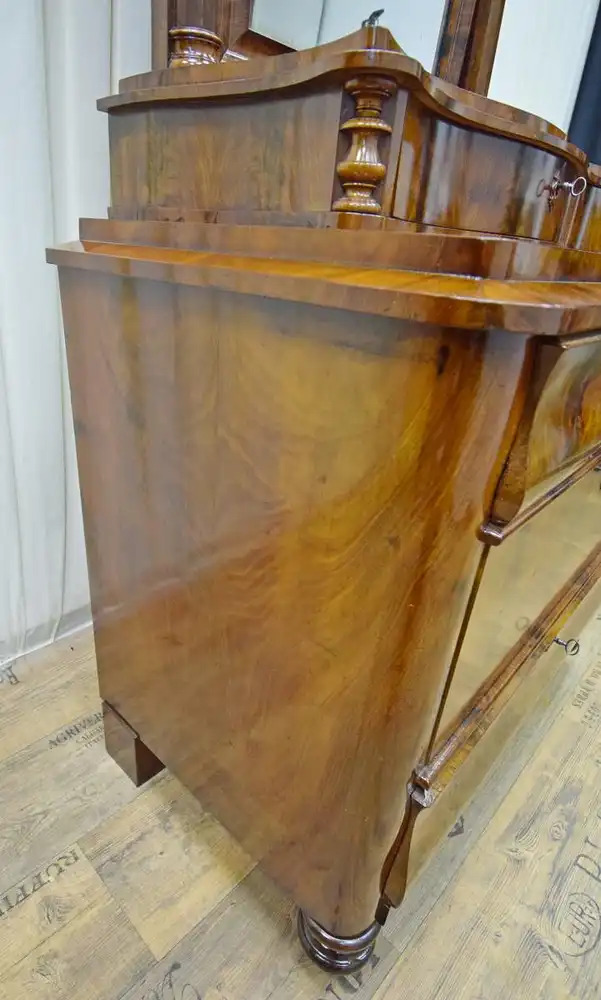 Kommode mit Spiegelaufsatz Biedermeier um 1840 Mahagoni  6
