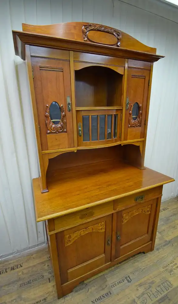 Buffet Schrank 2-teilig mit Aufsatz Jugendstil Nussbaum um 1900 0