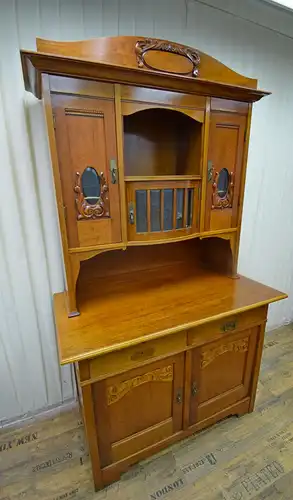 Buffet Schrank 2-teilig mit Aufsatz Jugendstil Nussbaum um 1900