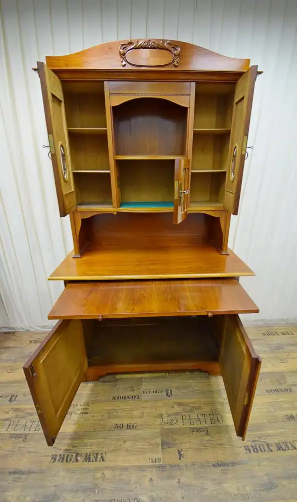 Buffet Schrank 2-teilig mit Aufsatz Jugendstil Nussbaum um 1900 1