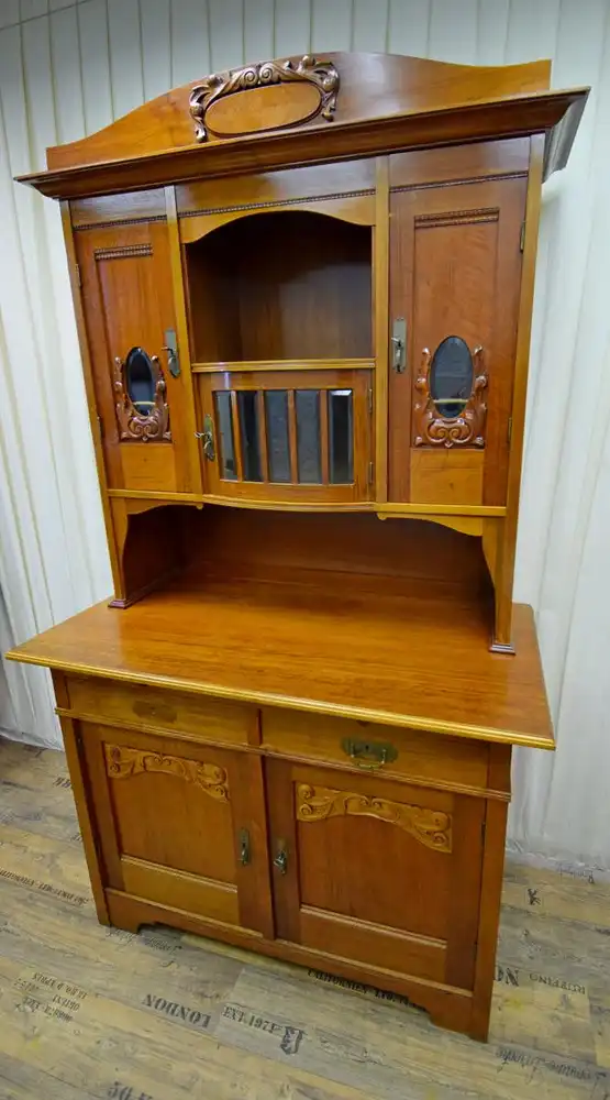 Buffet Schrank 2-teilig mit Aufsatz Jugendstil Nussbaum um 1900 7