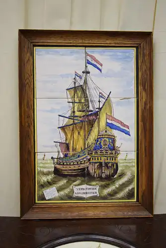 Kachelbild gerahmt Niederlande um 1900 "Segelschiff De zeven Provincien"