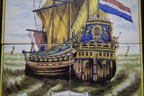 Kachelbild gerahmt Niederlande um 1900 "Segelschiff De zeven Provincien"