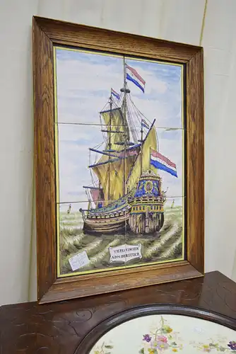 Kachelbild gerahmt Niederlande um 1900 "Segelschiff De zeven Provincien"