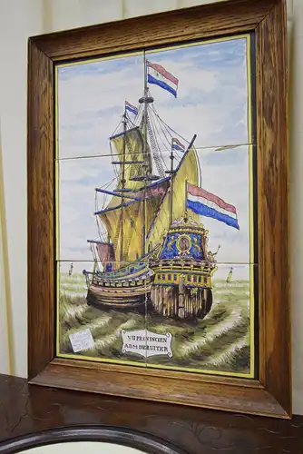 Kachelbild gerahmt Niederlande um 1900 "Segelschiff De zeven Provincien"