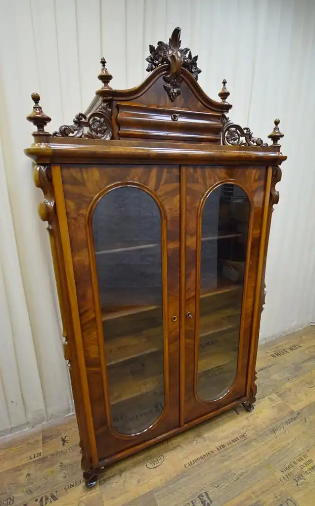 Vitrinenschrank mit Aufsatz Louis Philippe um 1860 Mahagoni  0