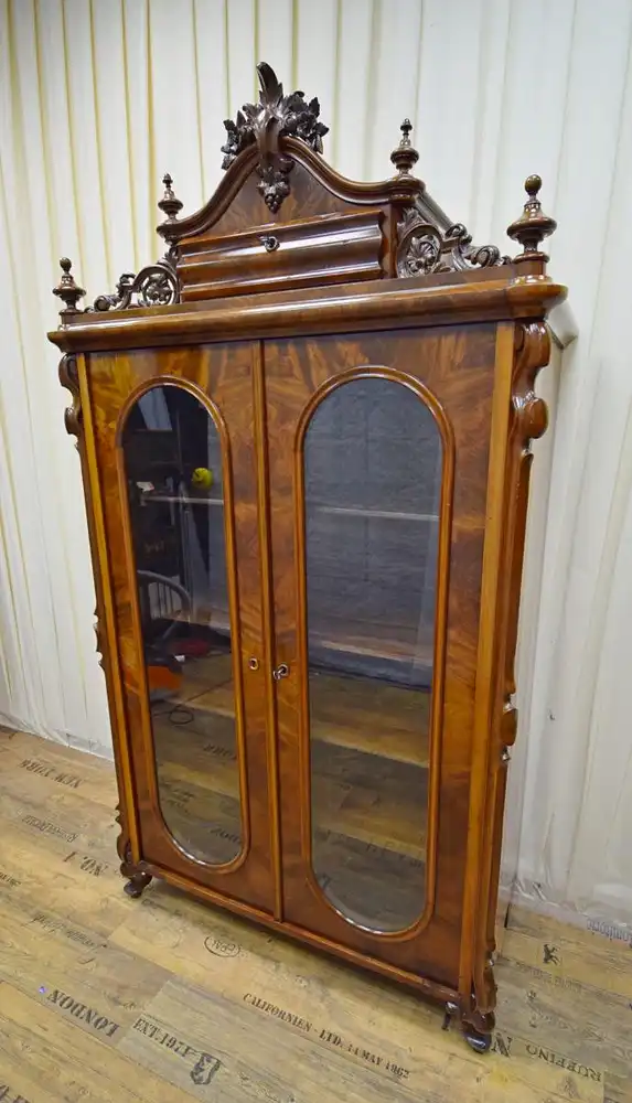 Vitrinenschrank mit Aufsatz Louis Philippe um 1860 Mahagoni  1